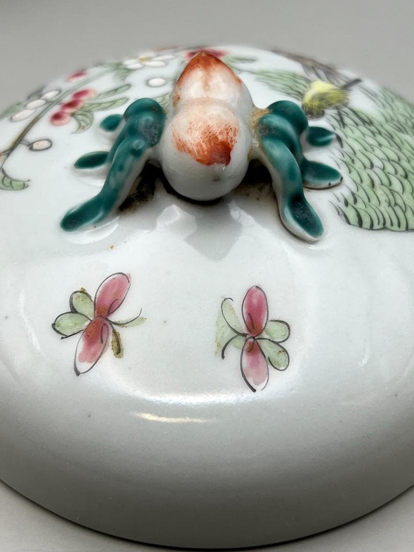 【海】粉彩茶壺　花鳥文　時代　骨董品 時代品 中国美術