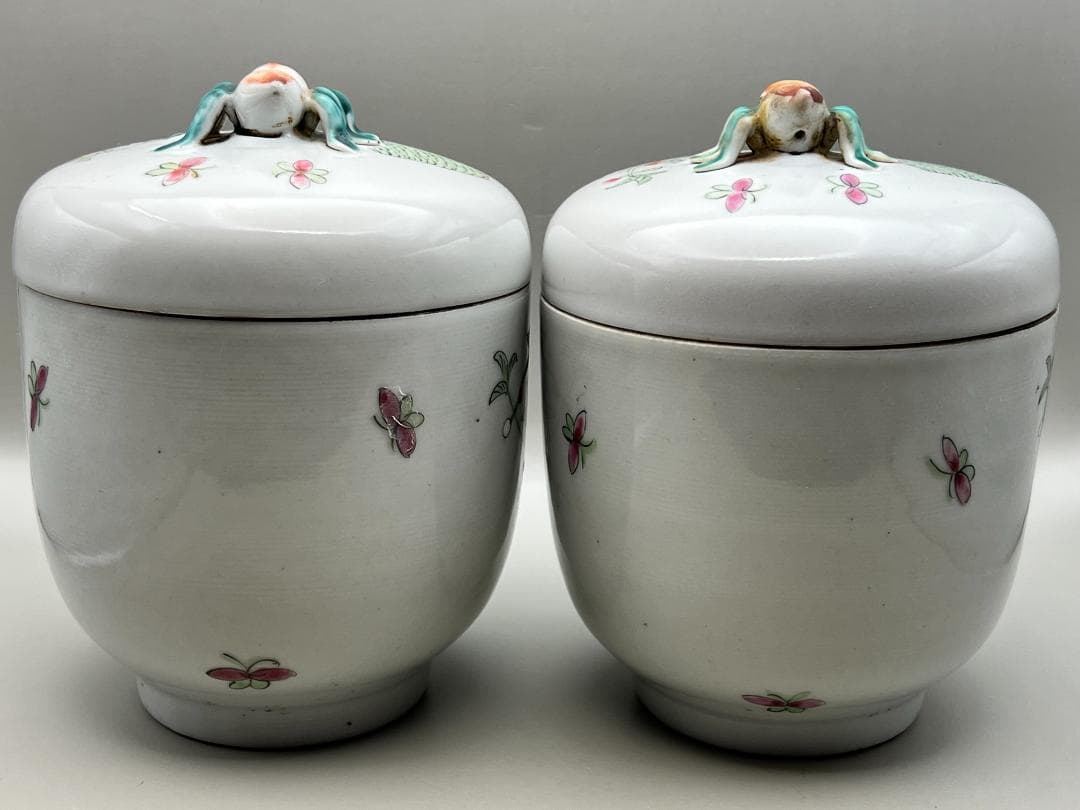 【海】粉彩茶壺　花鳥文　時代　骨董品 時代品 中国美術