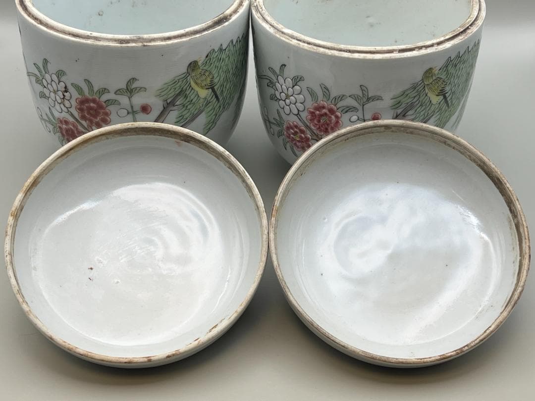 【海】粉彩茶壺　花鳥文　時代　骨董品 時代品 中国美術