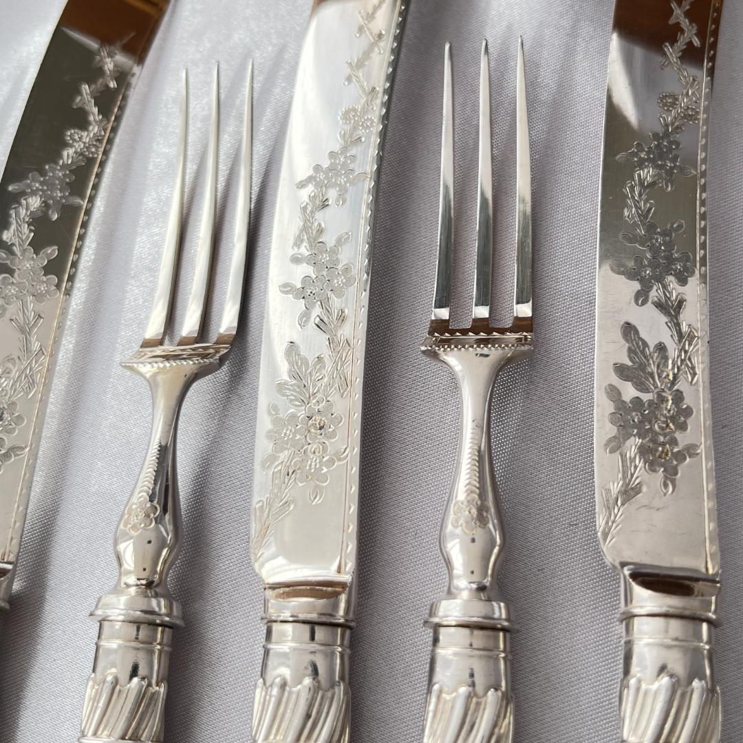 【英国】【白蝶貝】デザートセットナイフ/フォーク 12本 木製装飾ケース