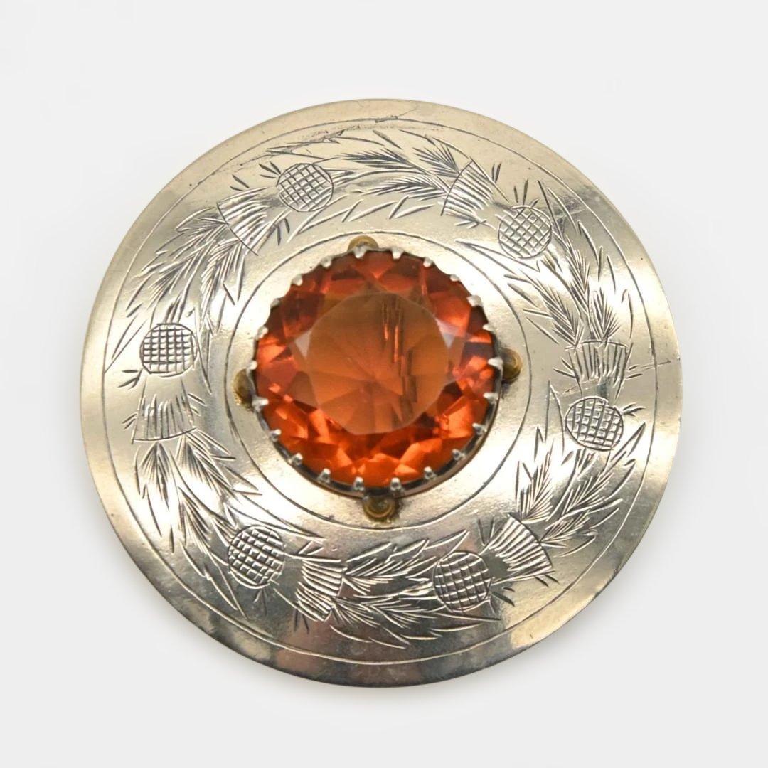 スコティッシュブローチ　キルトの留め具　アザミ模様、水晶　英国　s2281