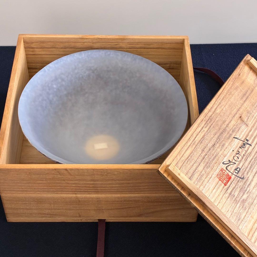 【宙吹きガラス/壱谷 旭・作】コバルト変 大鉢 共箱付き