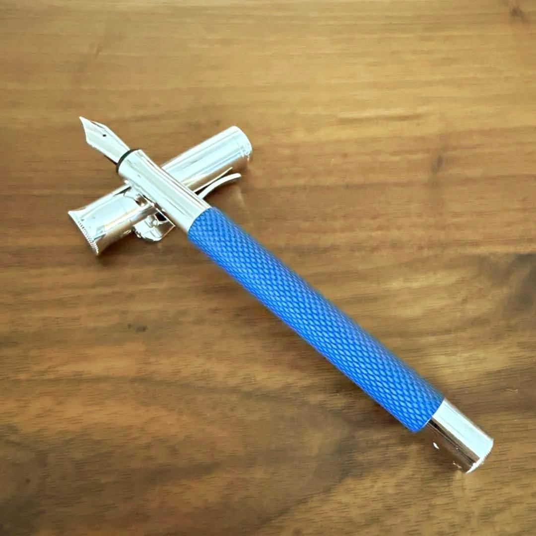 ファーバーカステル 万年筆 ギロシェ インディゴ F 細字 インクおまけ付き