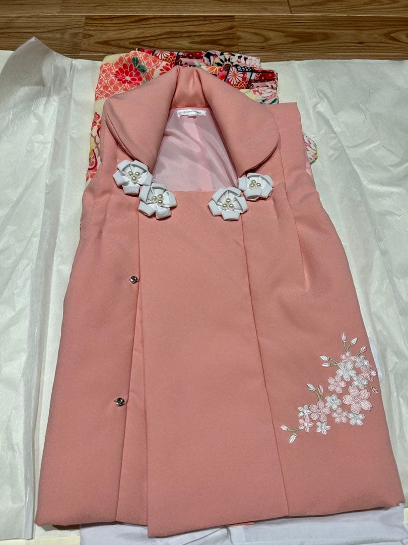 キャサリンコテージ　いにしえ華車黄×桃被布七五三髪飾り　七五三草履　髪飾りセット