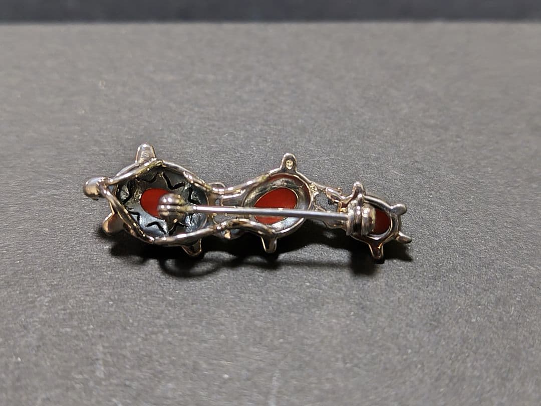 碌山　ロクザン　マルカジット＆サンゴ亀ブローチ/ペンダントト