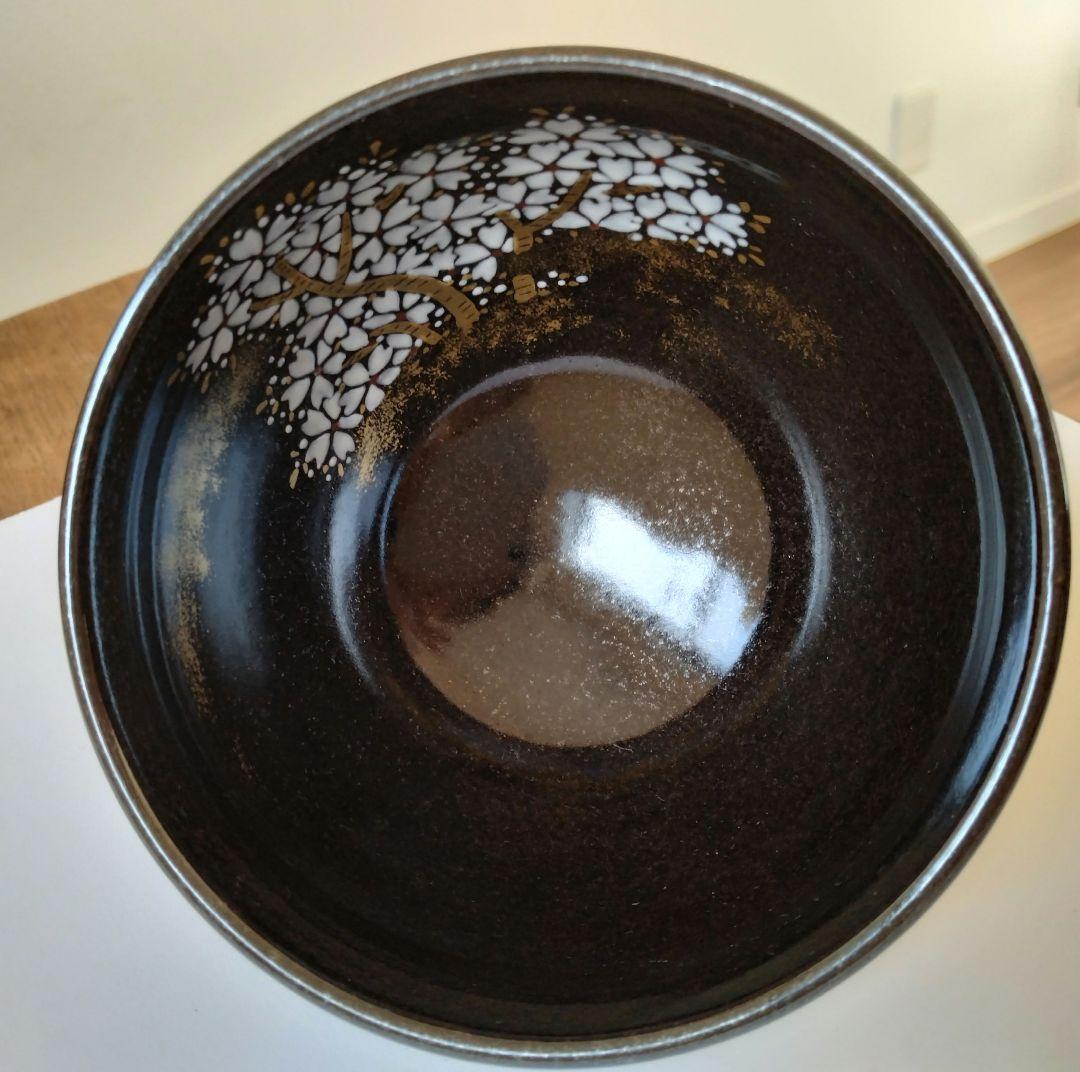 陽炎園　膳所焼　色絵夜桜茶碗　抹茶碗　茶道具　淡海膳所　共箱 共布 栞付