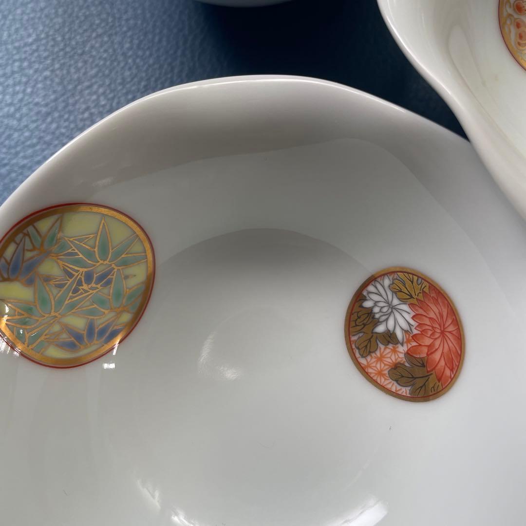 オールド香蘭社 花瓶　老松　手描き+深川製磁　寿赤絵　小鉢五脚