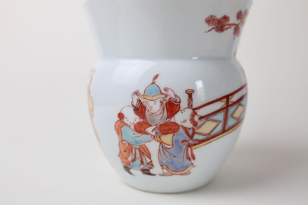 春峰 赤絵 細密唐子絵 水指 壺 茶道具 茶器