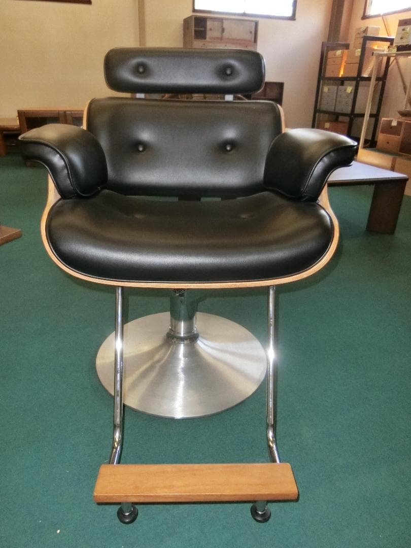 美容院・理髪店用回転椅子 黒 合成皮革 木材