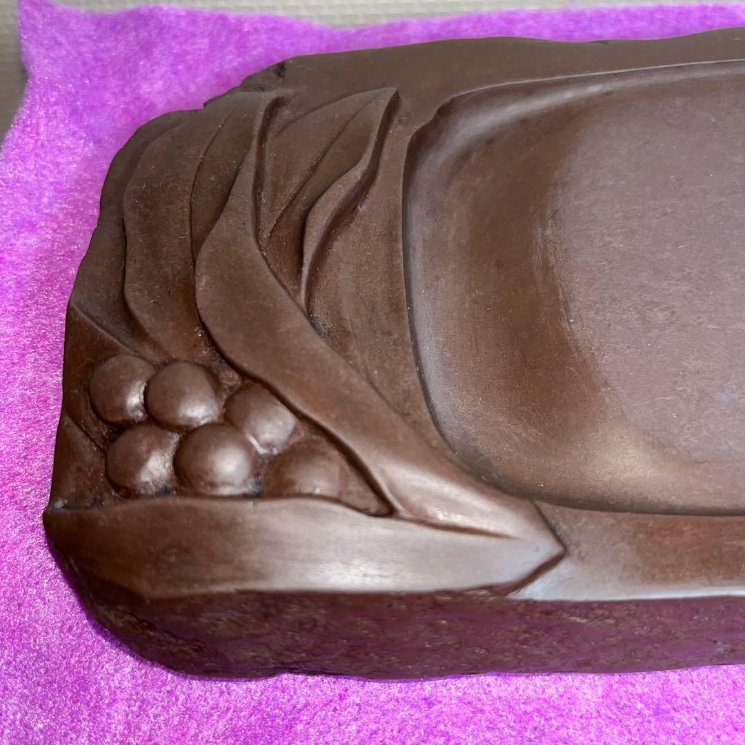 ⭕️赤間硯　実葉彫刻入り　玉池堂　華泉　木村保一　彫刻美しい女性好み作品