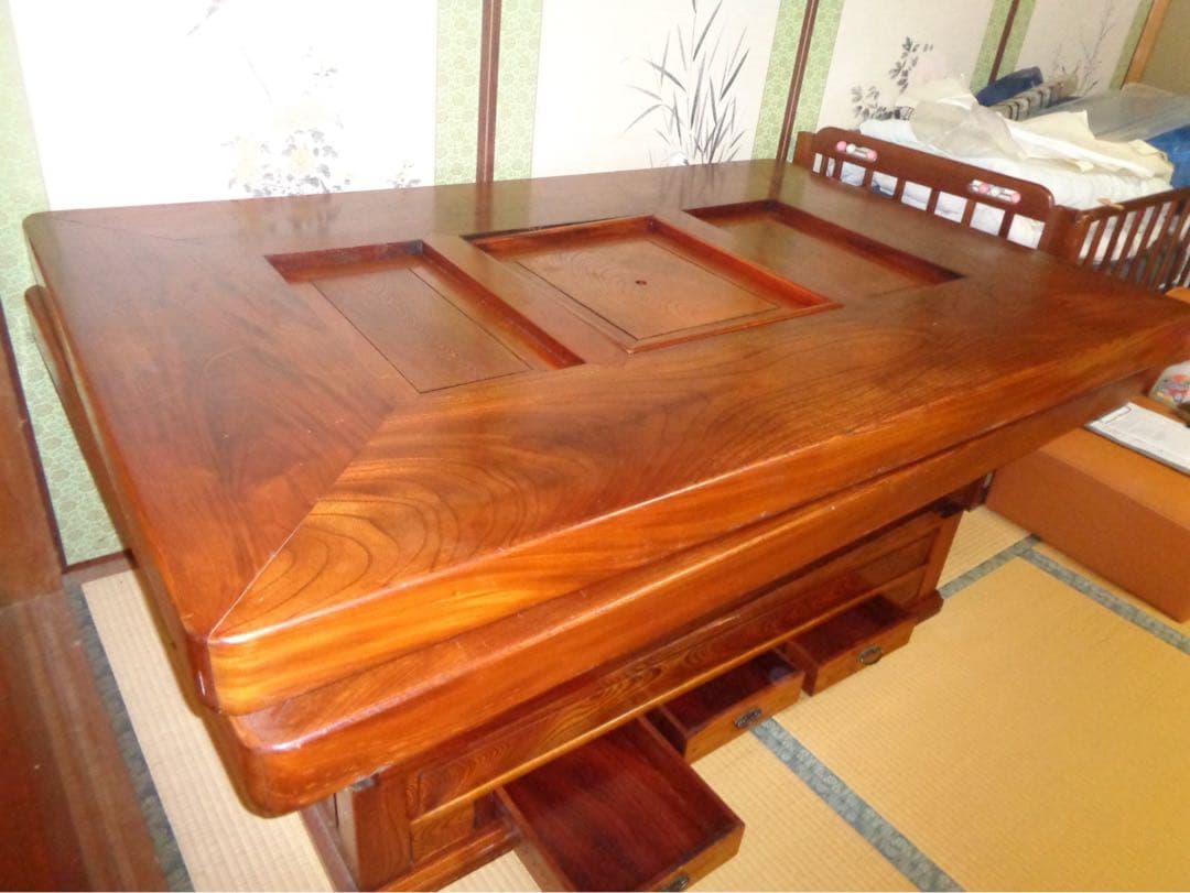 木製四角形囲炉裏座卓 テーブル　引き出し付き