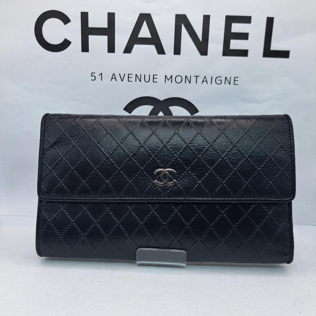 CHANEL　ワイルドステッチ　ブラック　三つ折り財布　長財布　財布