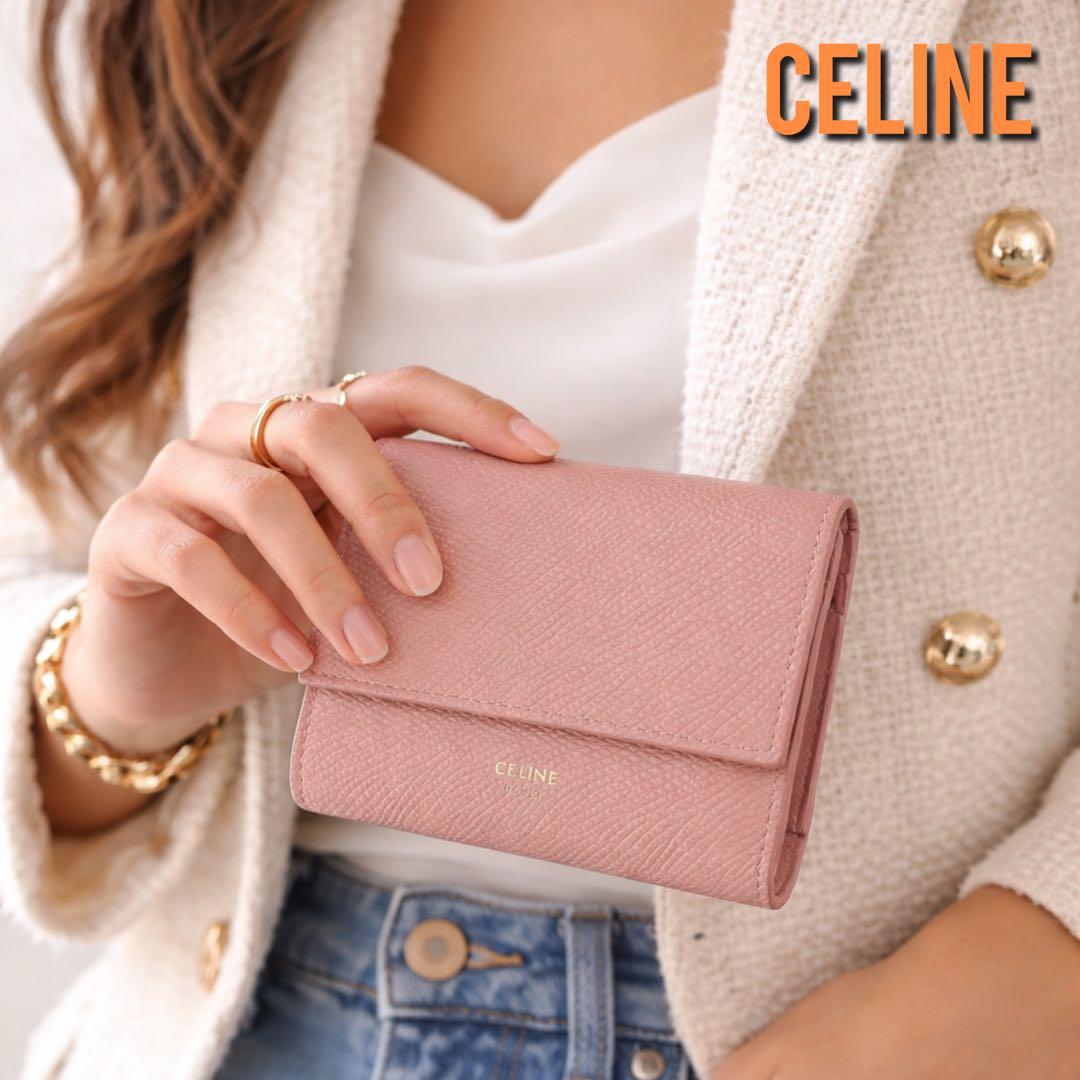 CELINE 現行 スモールトリフォールドウォレット セリーヌ ミニ財布 ピンク