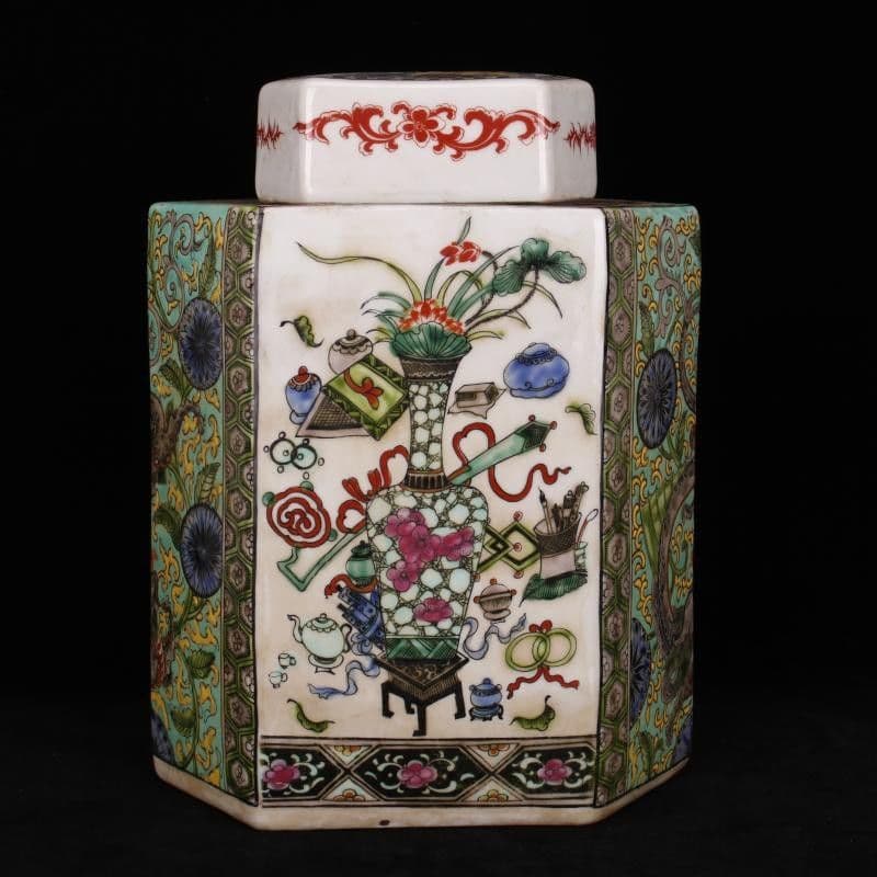 清康熙パステル博古紋茶壺 景徳鎮 陶磁器 装飾品 現代工芸品美術品 置物