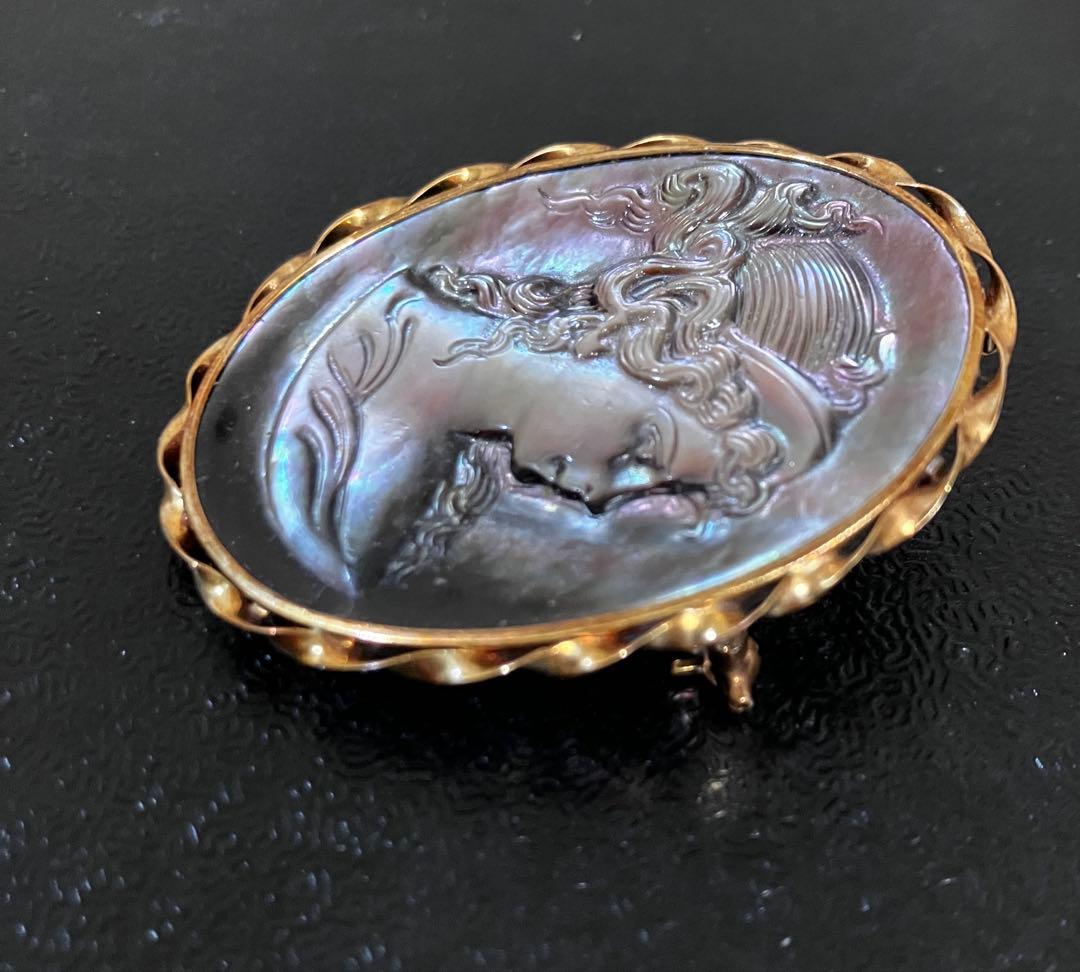 カメオK14　ブローチ　ネックレス　2way