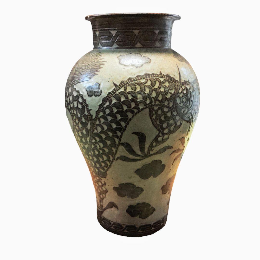 中国古玩　磁州窯雲龍文壺　花瓶　置物　時代