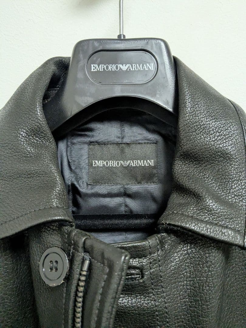 EMPORIO ARMANI ブラックレザー シングルライダースジャケット