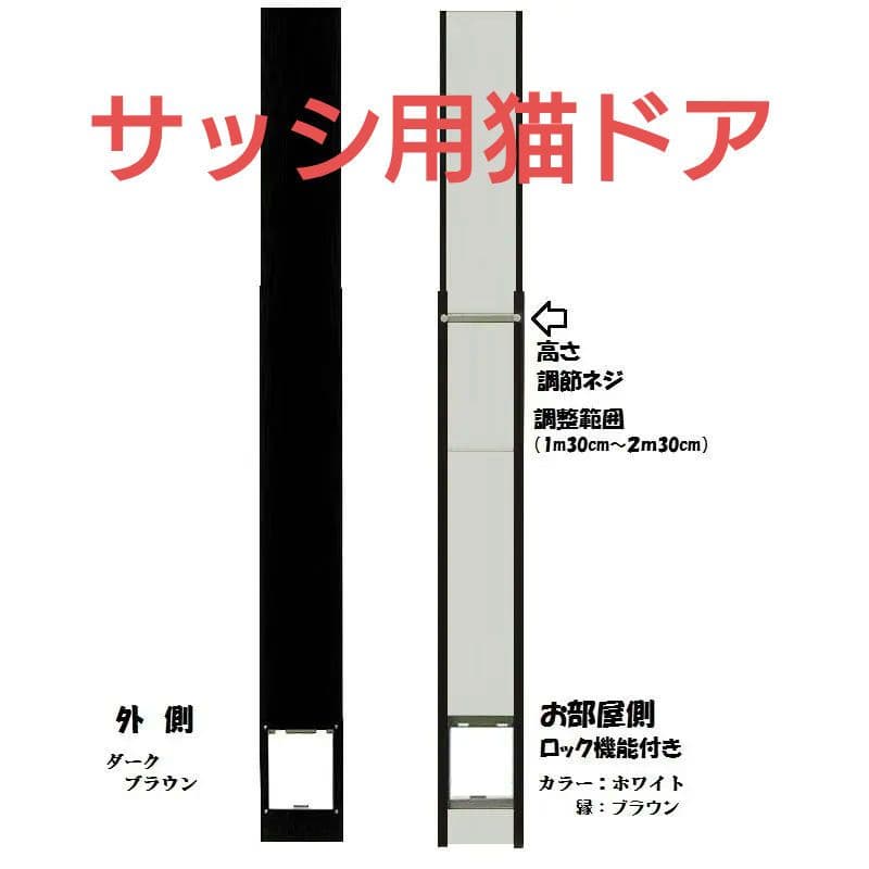 国産工事不要サッシ取付用パネルキャットドアSブラウン