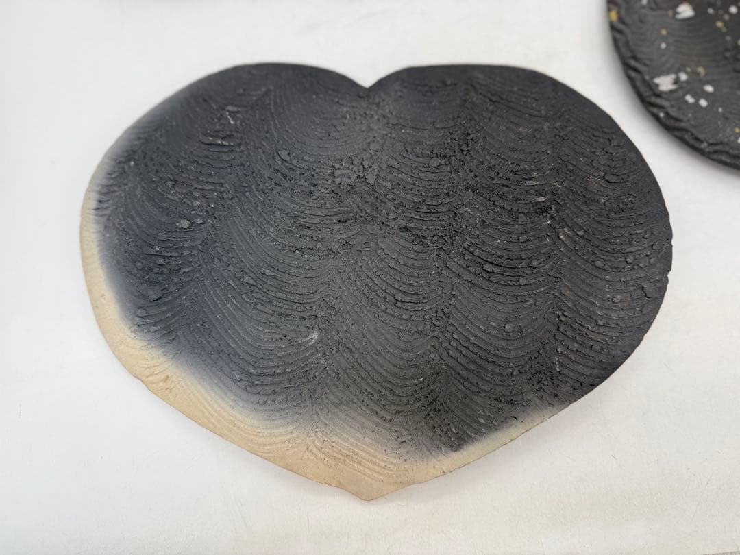 坂田甚内作　黒陶金彩　ハート型皿4点　送料込み250606