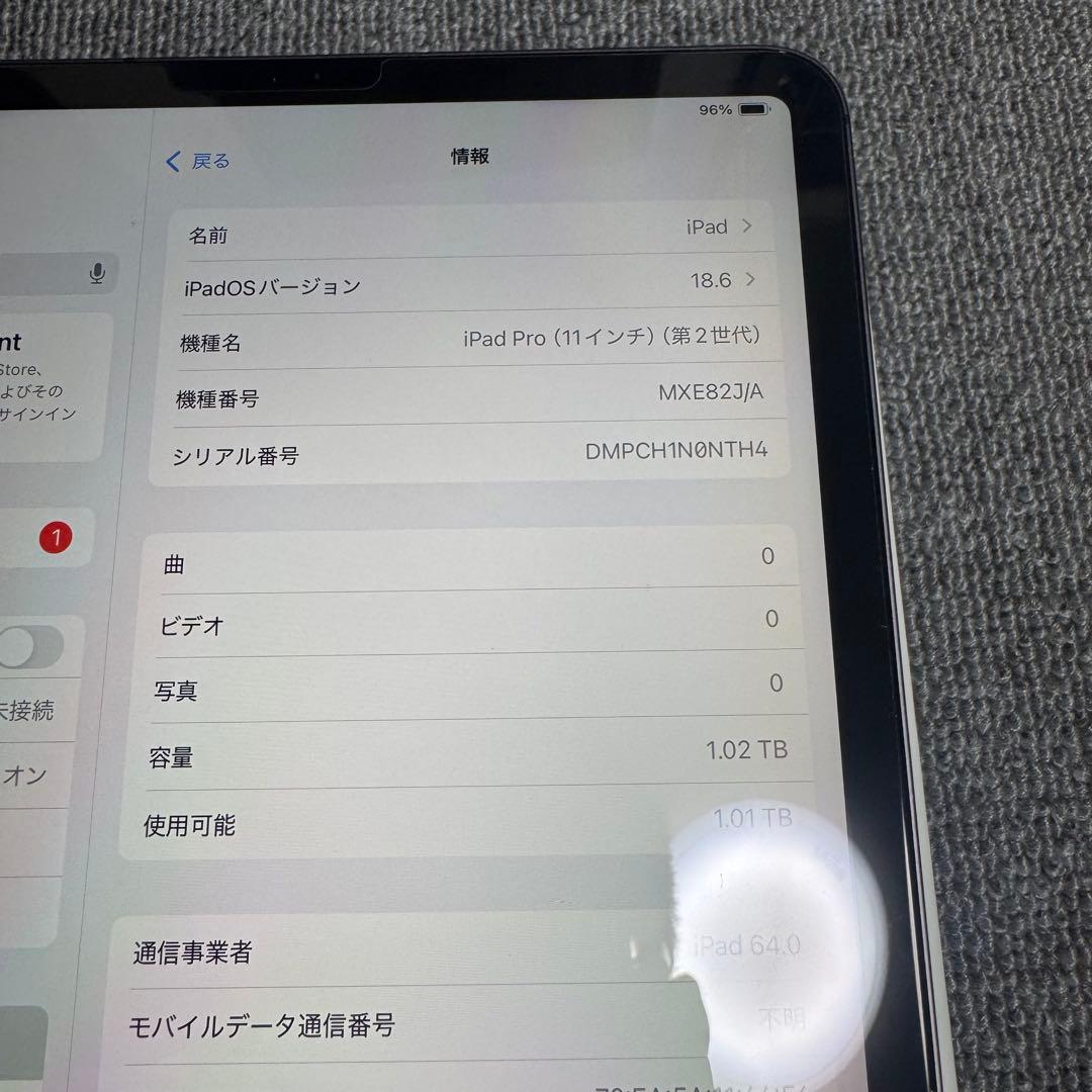 【美品】iPadPro11インチ 第2世代 1TB セルラー バッテリー90%