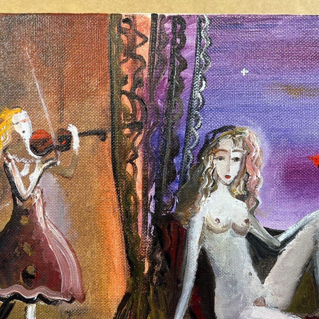 ⭕️油絵　二科会員　織田広比古　画題[月とバラ] F3号　東京銀座　日動画廊　油彩