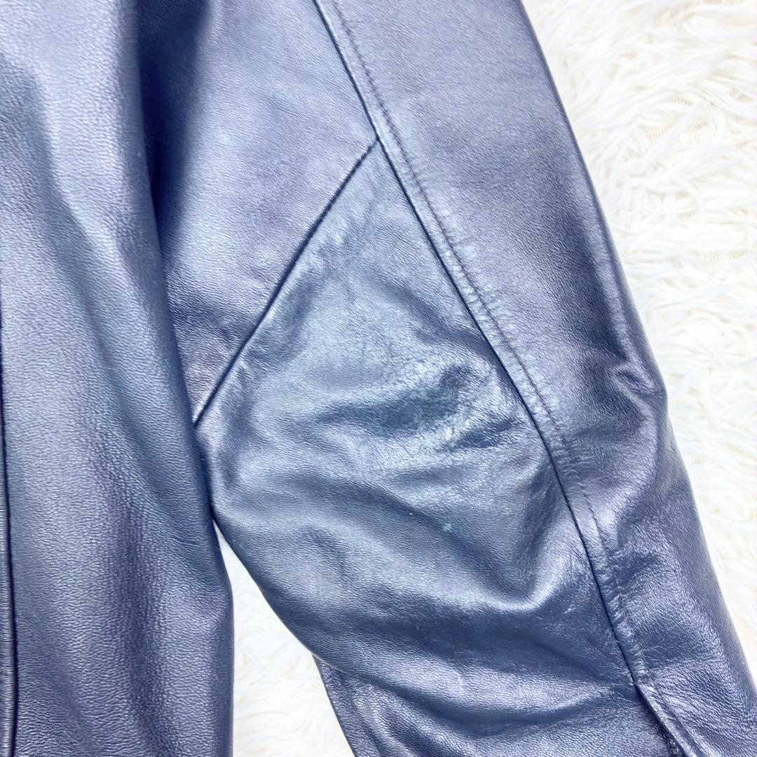 コムサイズム　ラムレザー　羊革　シングルライダース　レザージャケット　LL　紺色