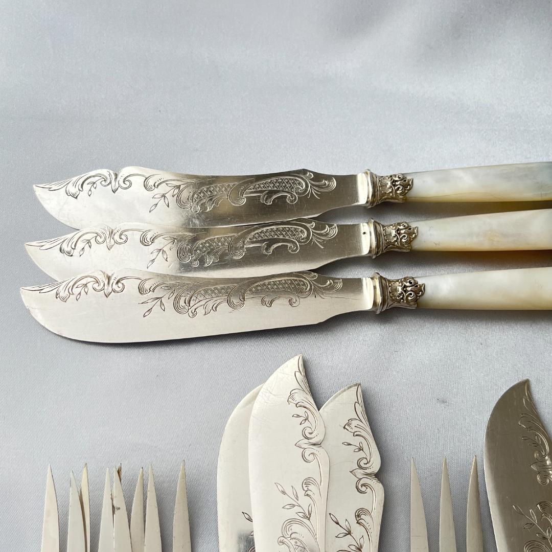 【仏蘭西】【白蝶貝】Art Nouveau カトラリー 12名用 大型サーバー