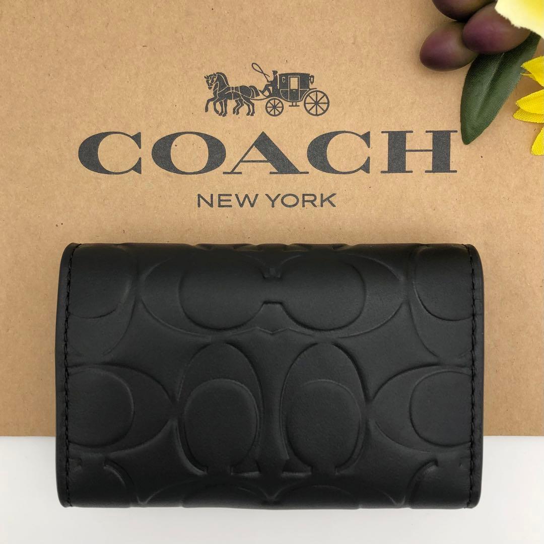COACH ★大人気★ 5リングキーケース シグネチャー レザー ブラック 新品