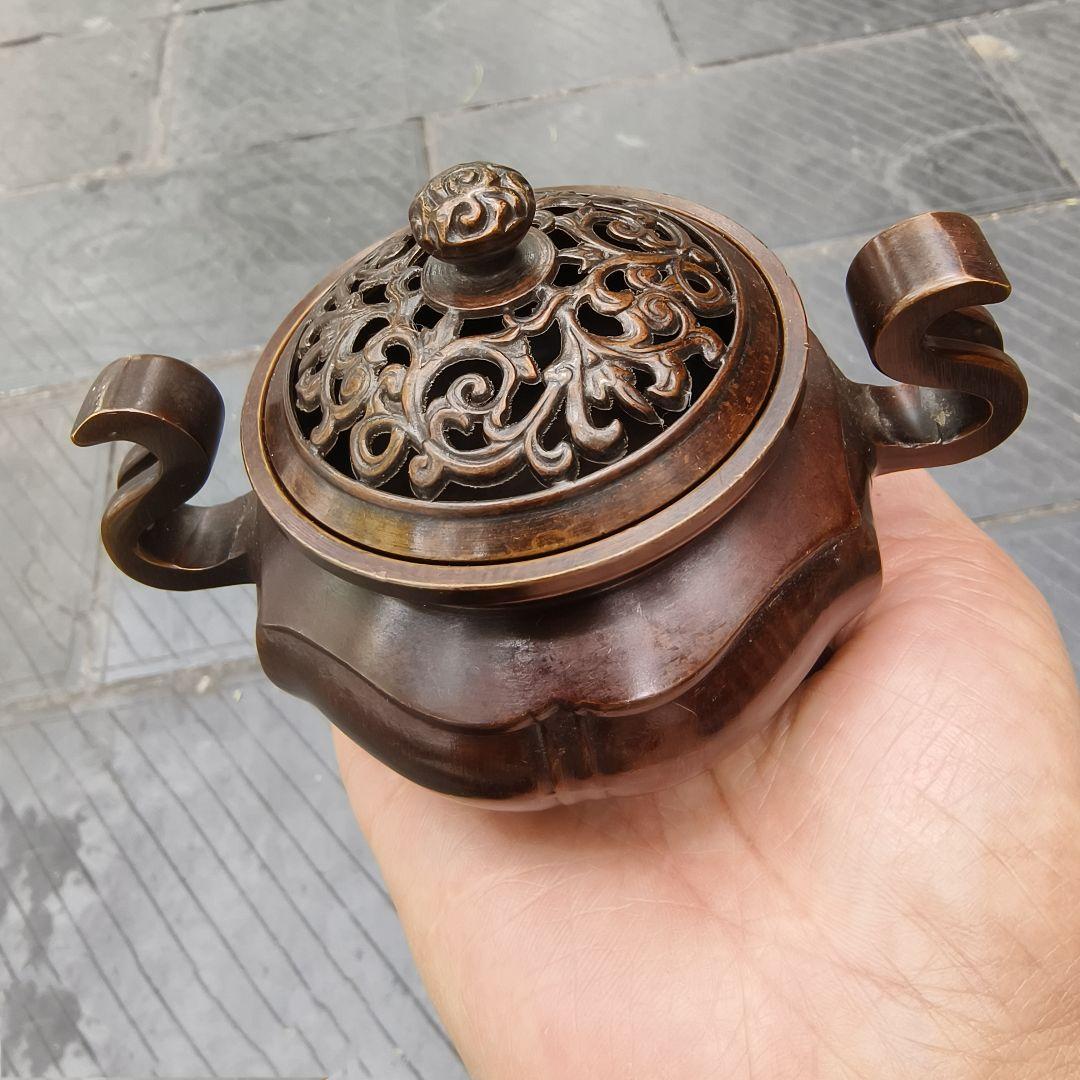 銅製 海棠薫香炉 香炉 檀香香炉 茶道沈香炉 香道具 装飾品 工芸品 置物