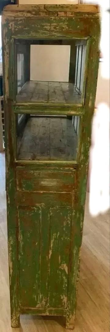 アンティークキャビネット 希少カラー　グリーンペイント　年代物　ビンテージ家具