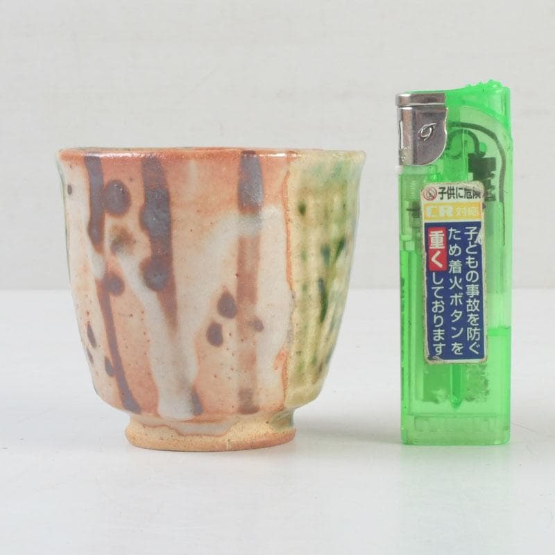 マサオ 煎茶道具　織部焼　煎茶碗　十客　陶印有　時代箱　V　9322