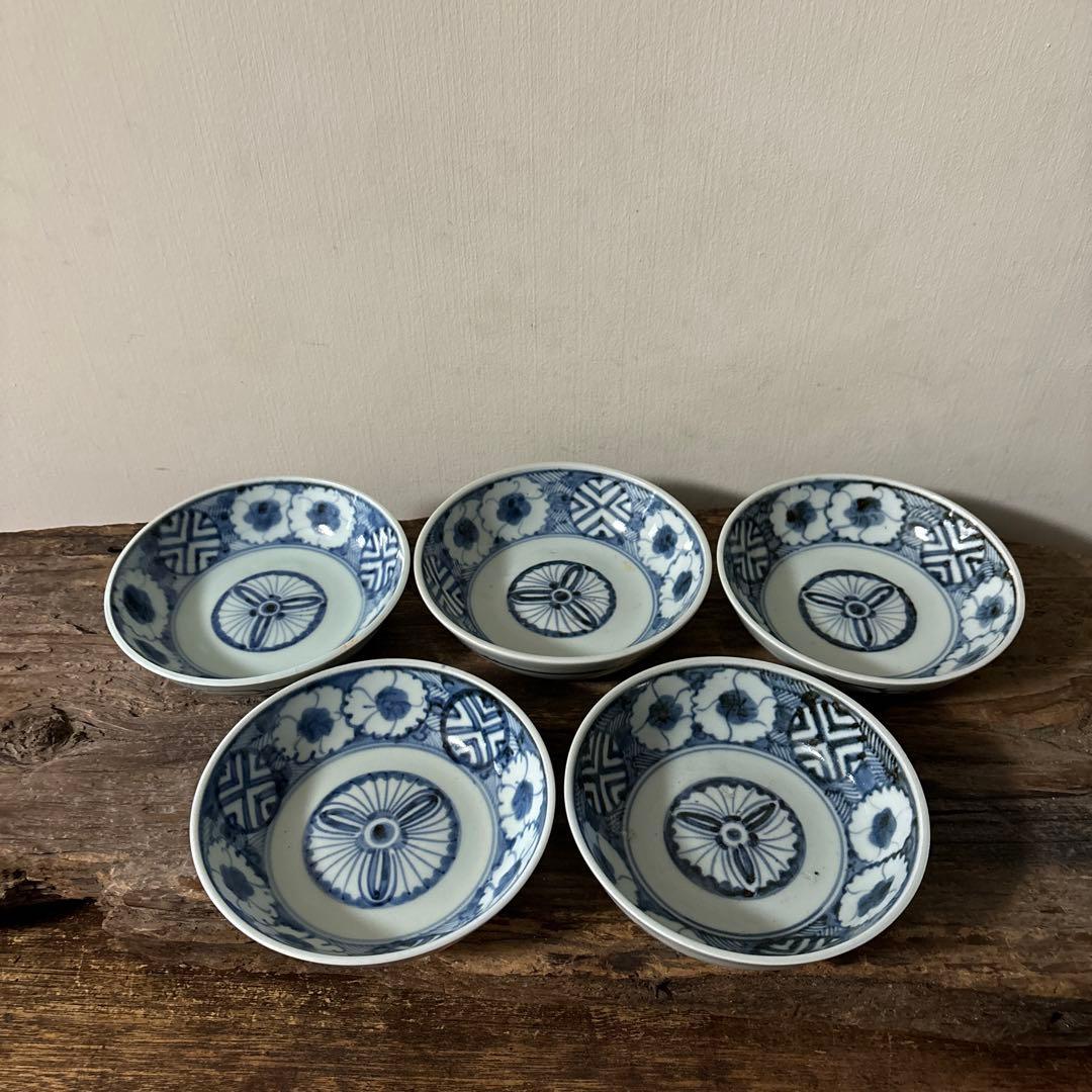 古伊万里膾皿5点内1点ヒビ有り　古道具　骨董　アンティーク　白磁　酒器　検:李朝