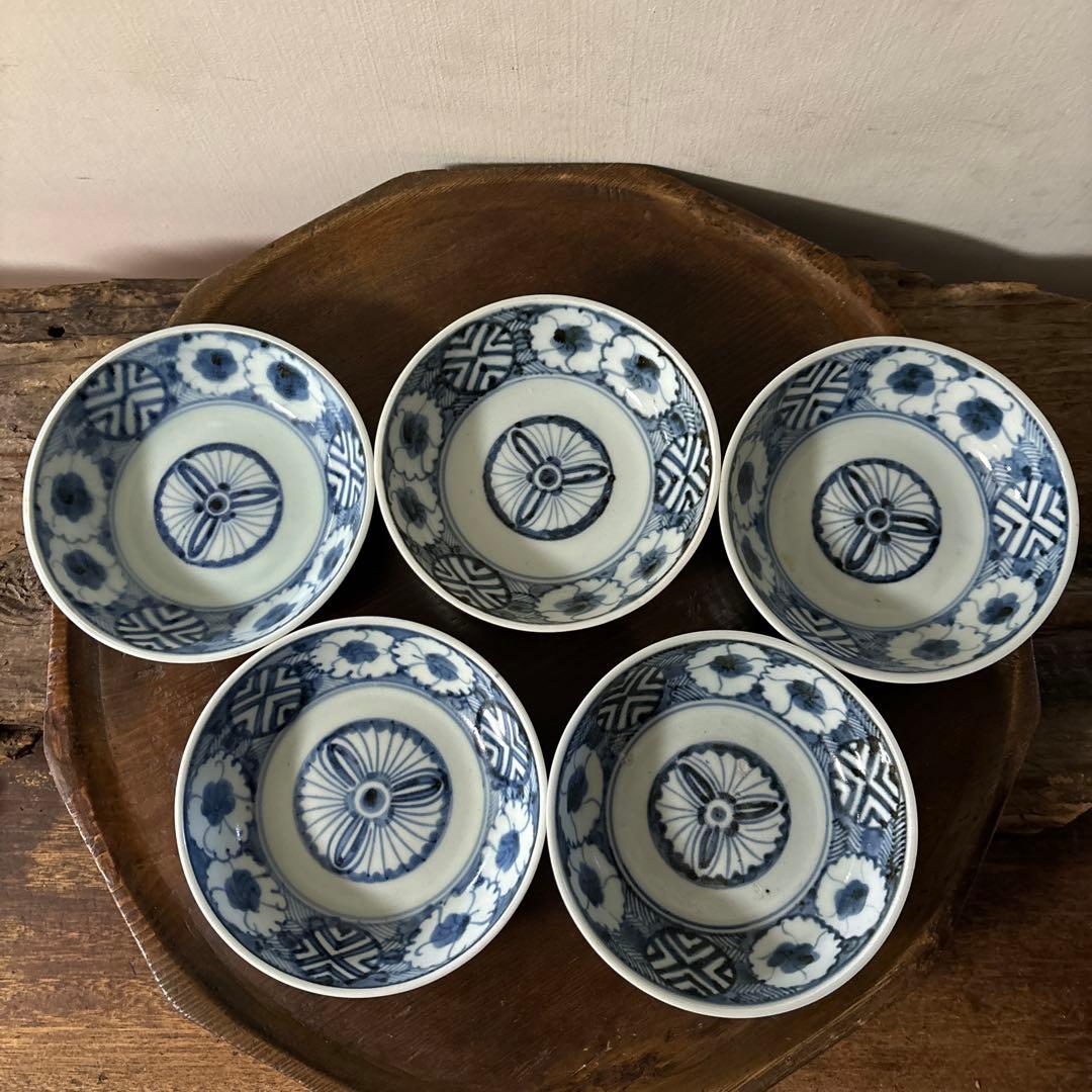 古伊万里膾皿5点内1点ヒビ有り　古道具　骨董　アンティーク　白磁　酒器　検:李朝