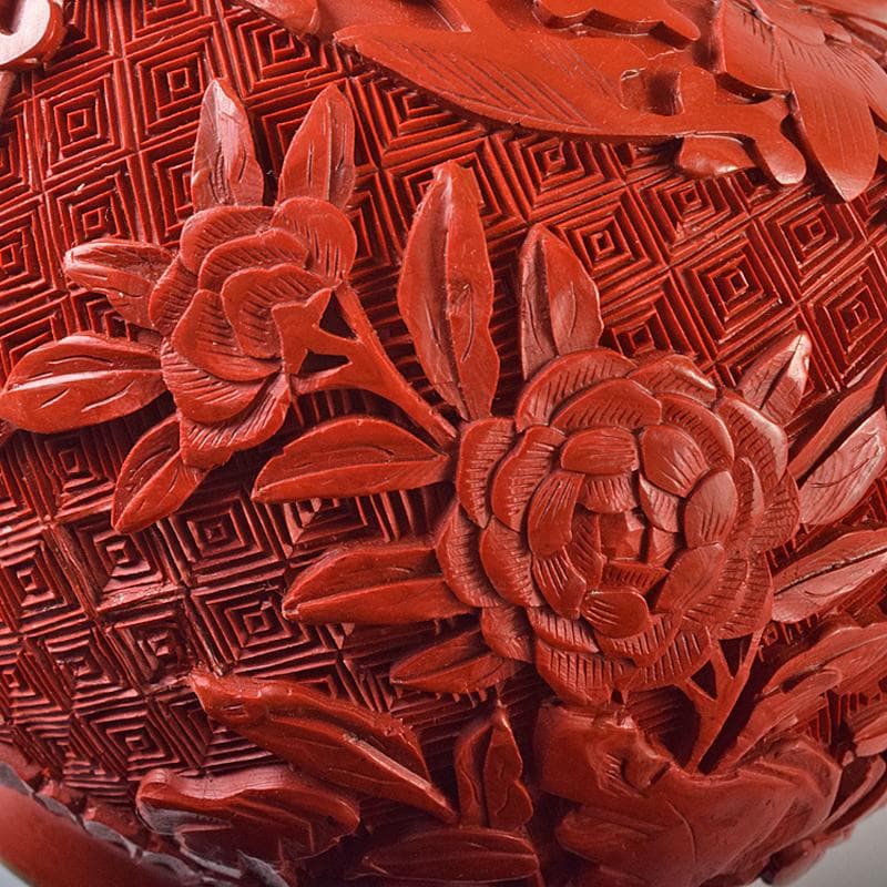 中国　剔紅　堆朱　内七宝　花文瓶　V　R7912