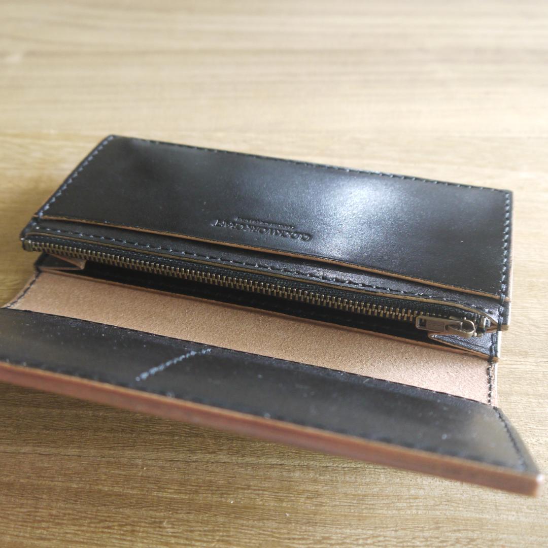 【ウーロン様】ヌメ革　栃木レザー　サドルレザー　ロングウォレット　二つ折り　黒