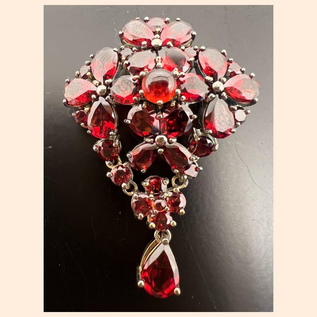 ボヘミアンガーネット ブローチ＆ネックレストップ シルバー925 良品