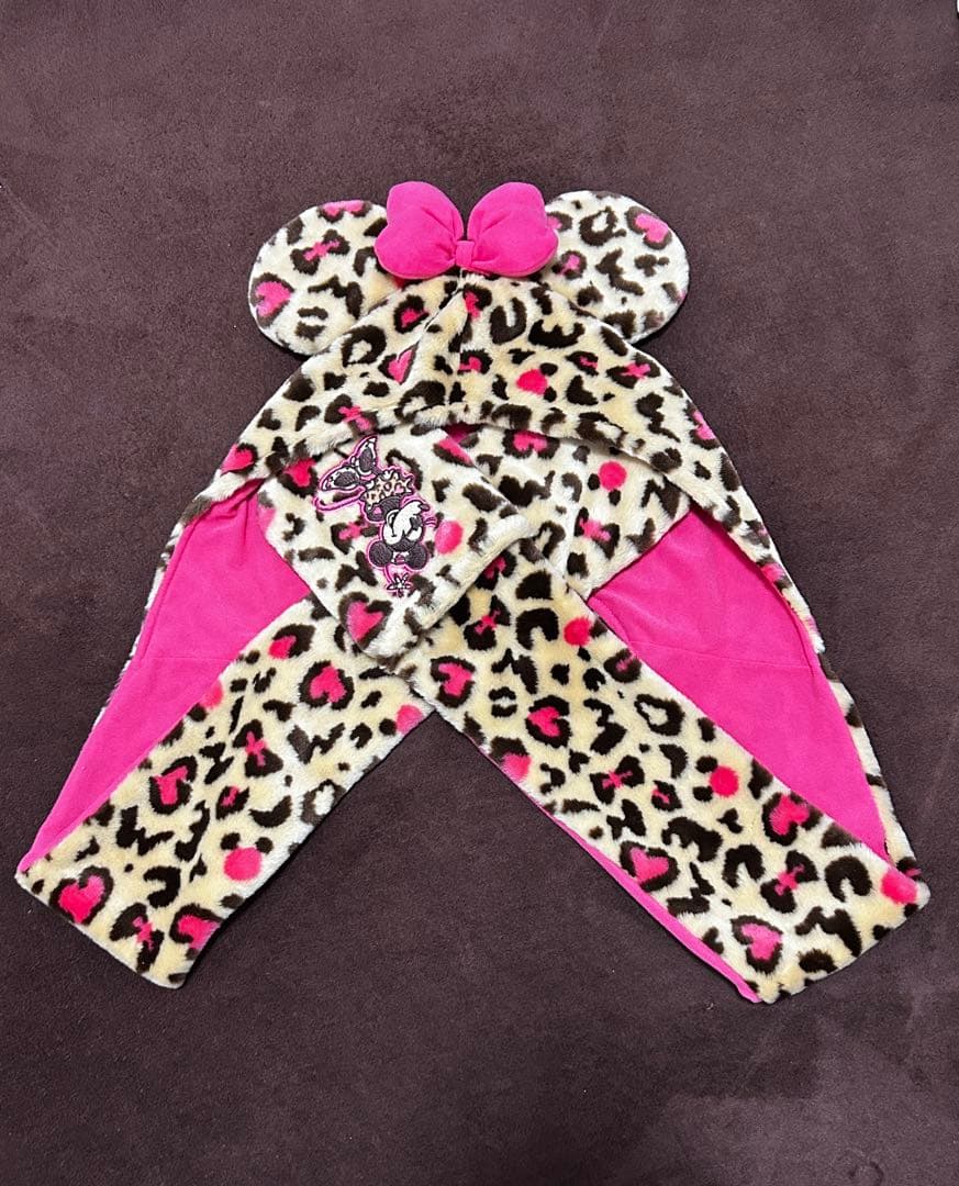 ミニーマウス ヒョウ柄 マフラーキャップ 冬 グッズ