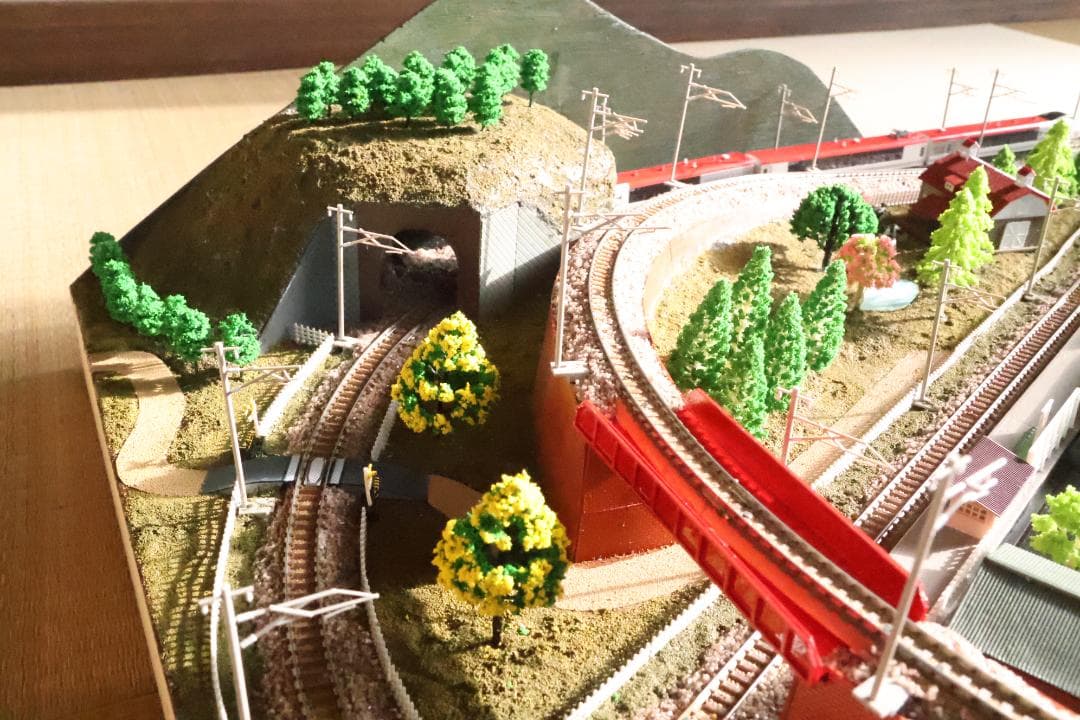 Nゲージ自作ジオラマ　トミックス線路　田舎の駅、風景　複線走行可
