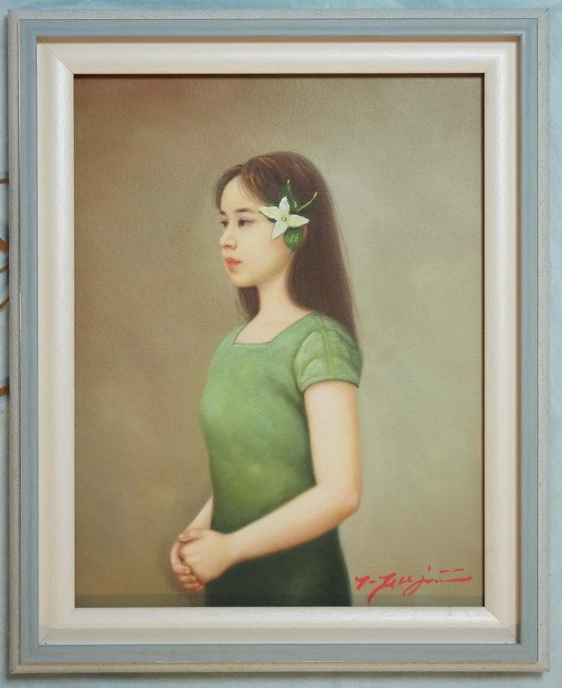 【値下げ】人物画　藤井勉　油絵　F6号　額付き　手描き　肉筆