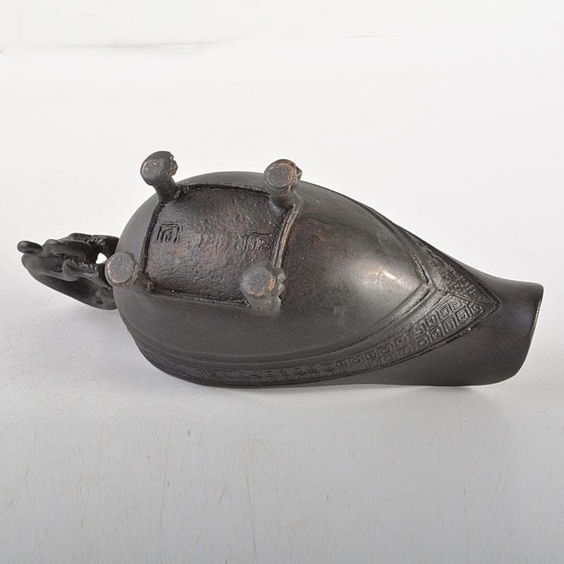 中国　古銅　雷文　神獣持ち手　匜　爵杯　C　5920