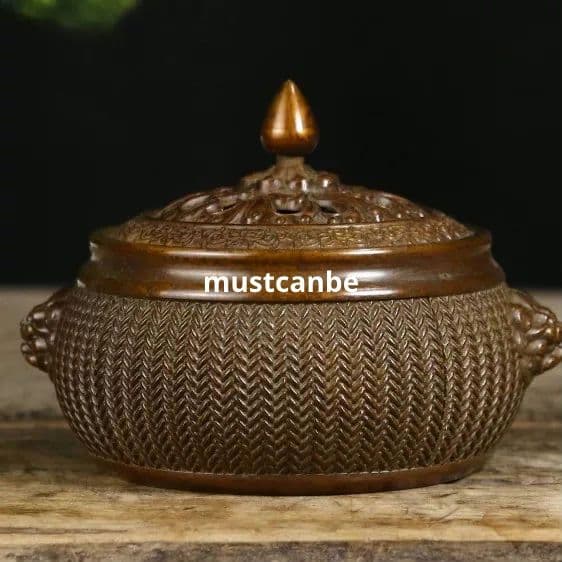 銅器 竹編香薫炉 室内檀香炉 茶道具 香道具 装飾品 工芸品 置物