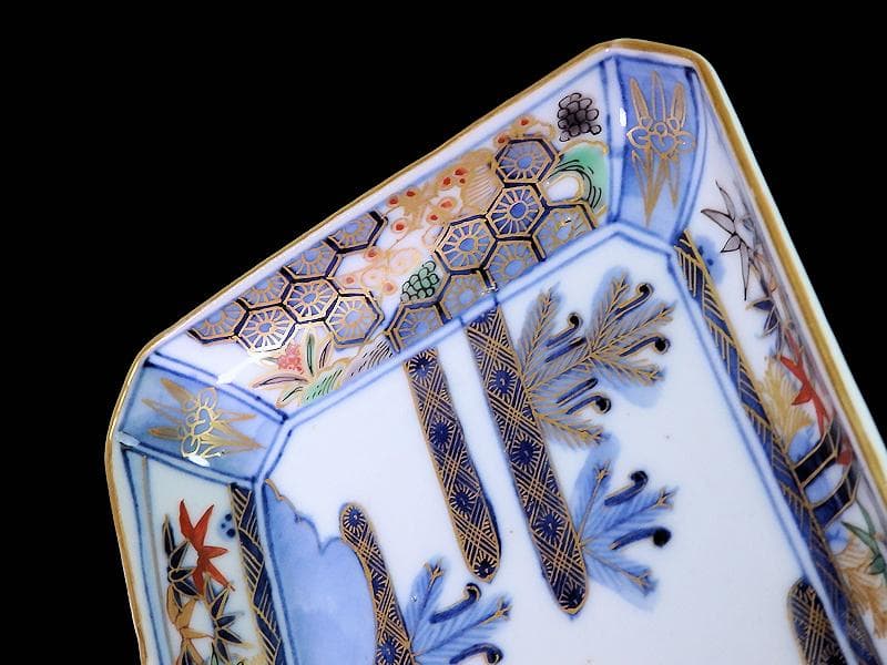 大聖寺伊万里　金襴手　亀甲紋に松竹梅　若松の図　長皿　E375AS-COw