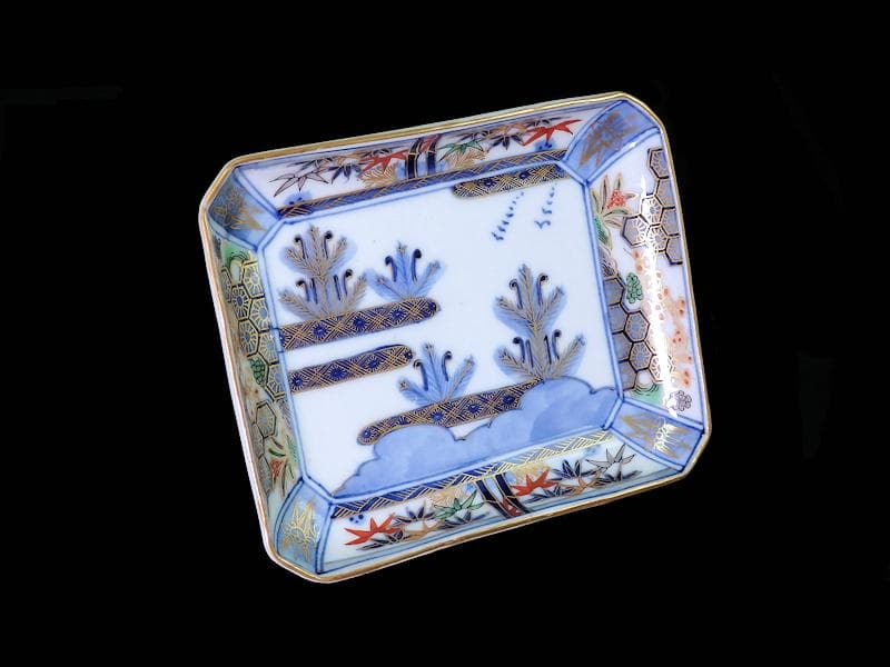大聖寺伊万里　金襴手　亀甲紋に松竹梅　若松の図　長皿　E375AS-COw