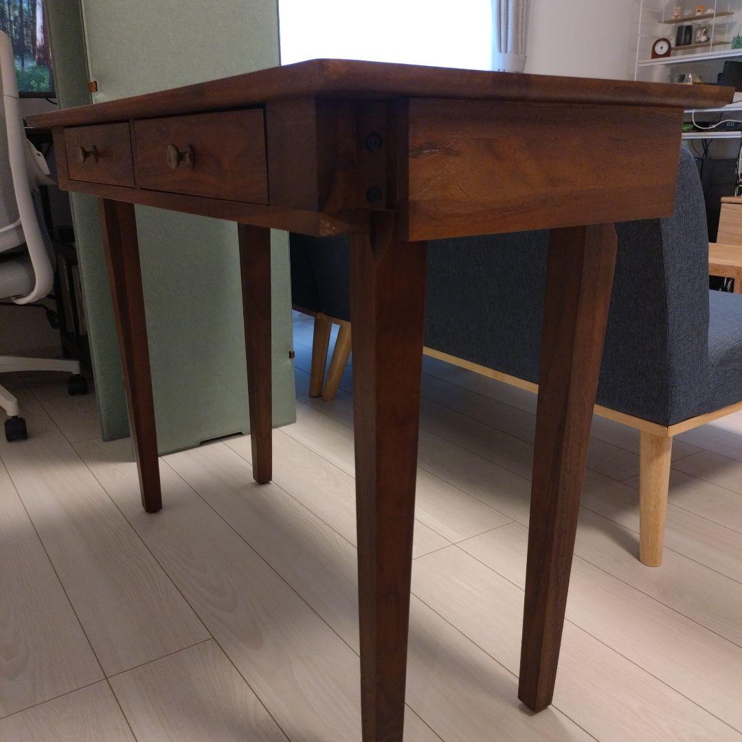 B-COMPANY チーク材 パソコンデスク 引き出し2つ タップ収納