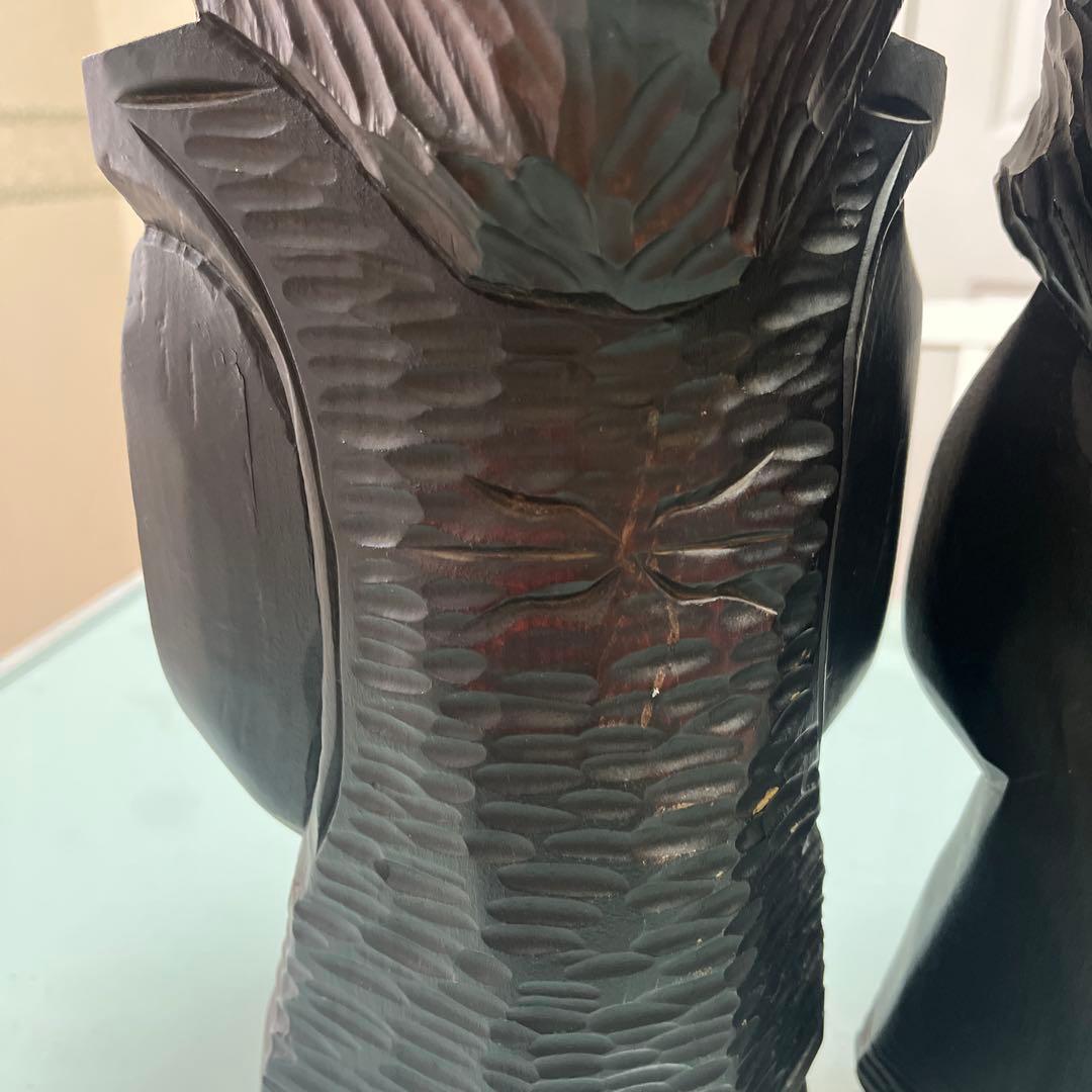 明工鳳雲作高級彫刻木彫刻夫婦2体セット