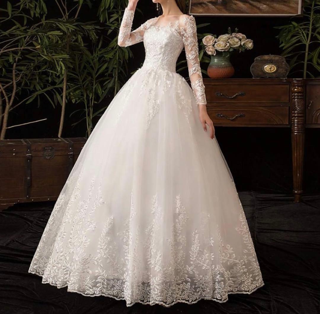 ホワイト レースウェディングドレス Aライン