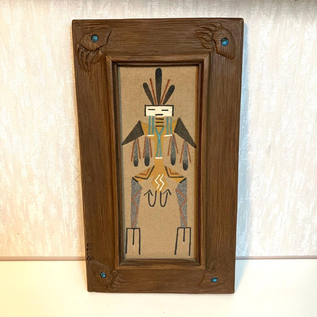 ナバホ　サンドアート　ビンテージ先住民　インディアン　トルコ石　19x34