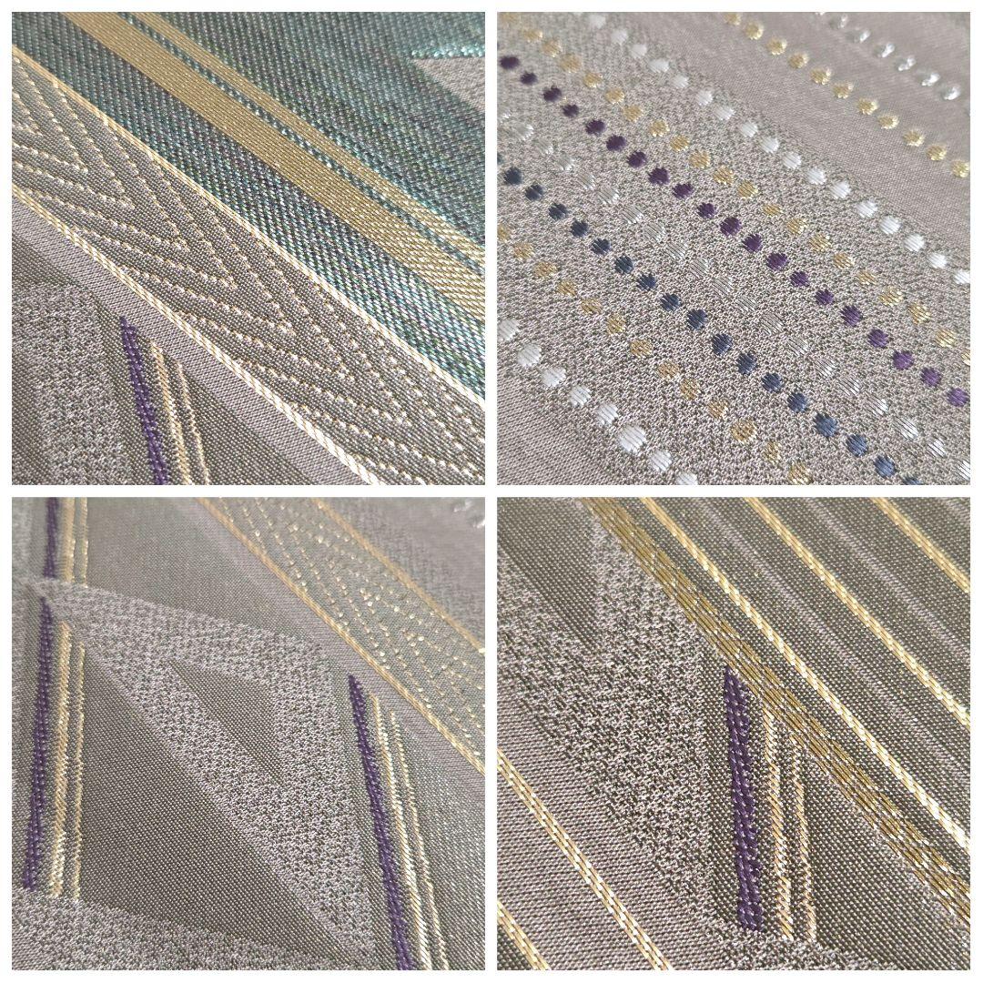 A5 美品 西陣織 山勝織物 幾何学模様 金糸 六通 正絹 フォーマルな袋帯