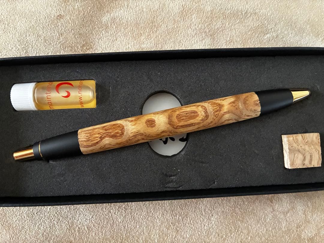 野原工芸 スタンダード ボールペン たも波杢 ゴールド 保証書付き タモ波杢