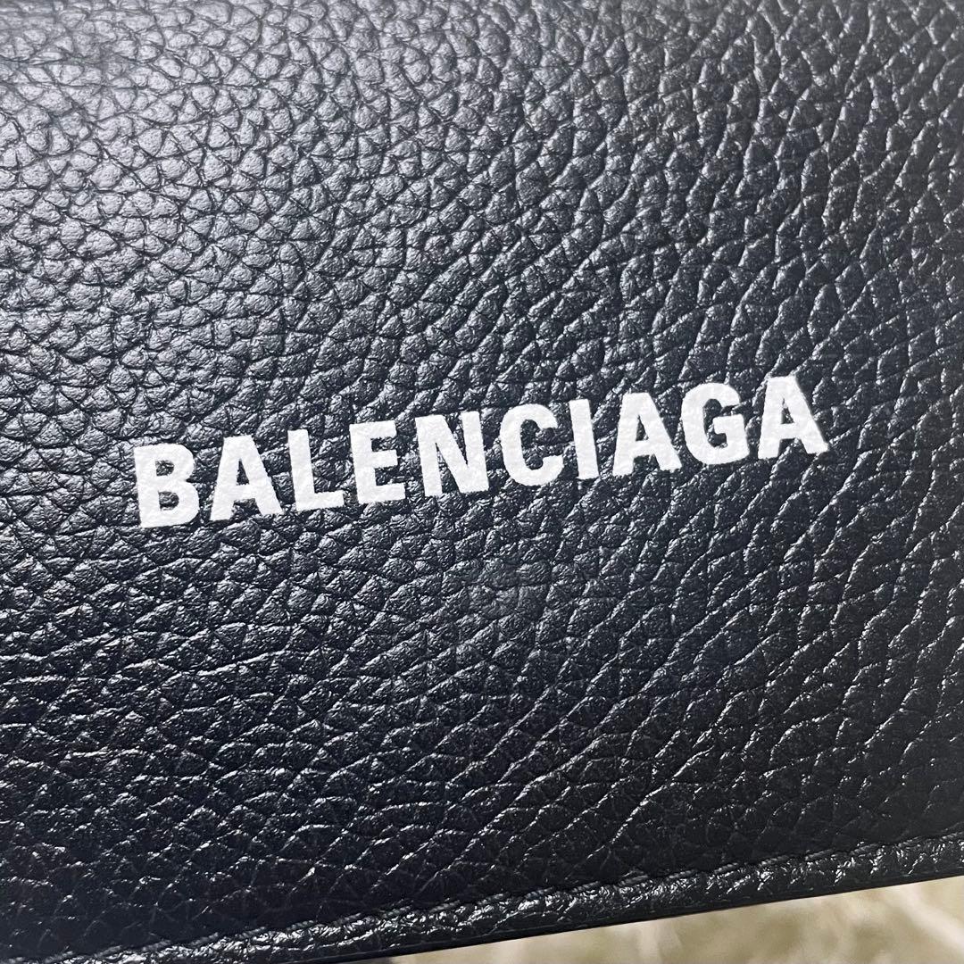 美品 バレンシアガ エブリデイ 三つ折り財布 コンパクト シボ皮 ブラック